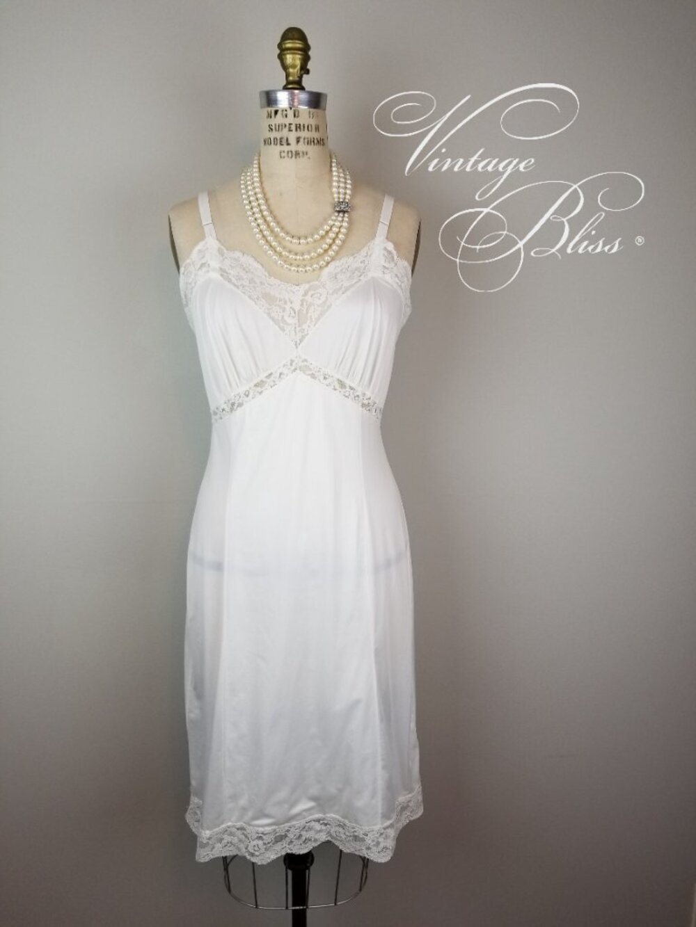 Pretty Vintage 1950's White Lace Trimmed Slip by Penney's Adonna Size 36 Petite